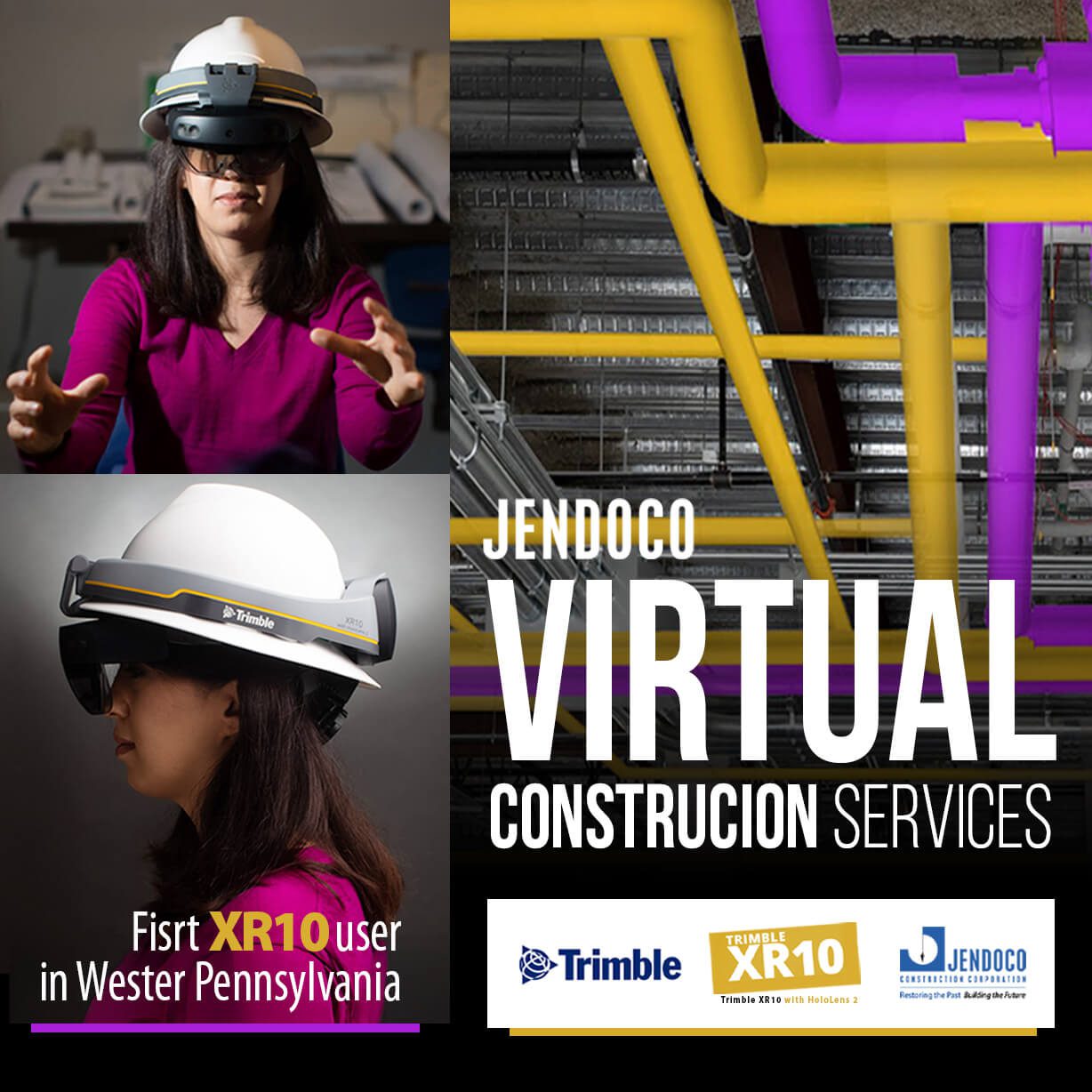 Worker with XR10 headset and virtual piping