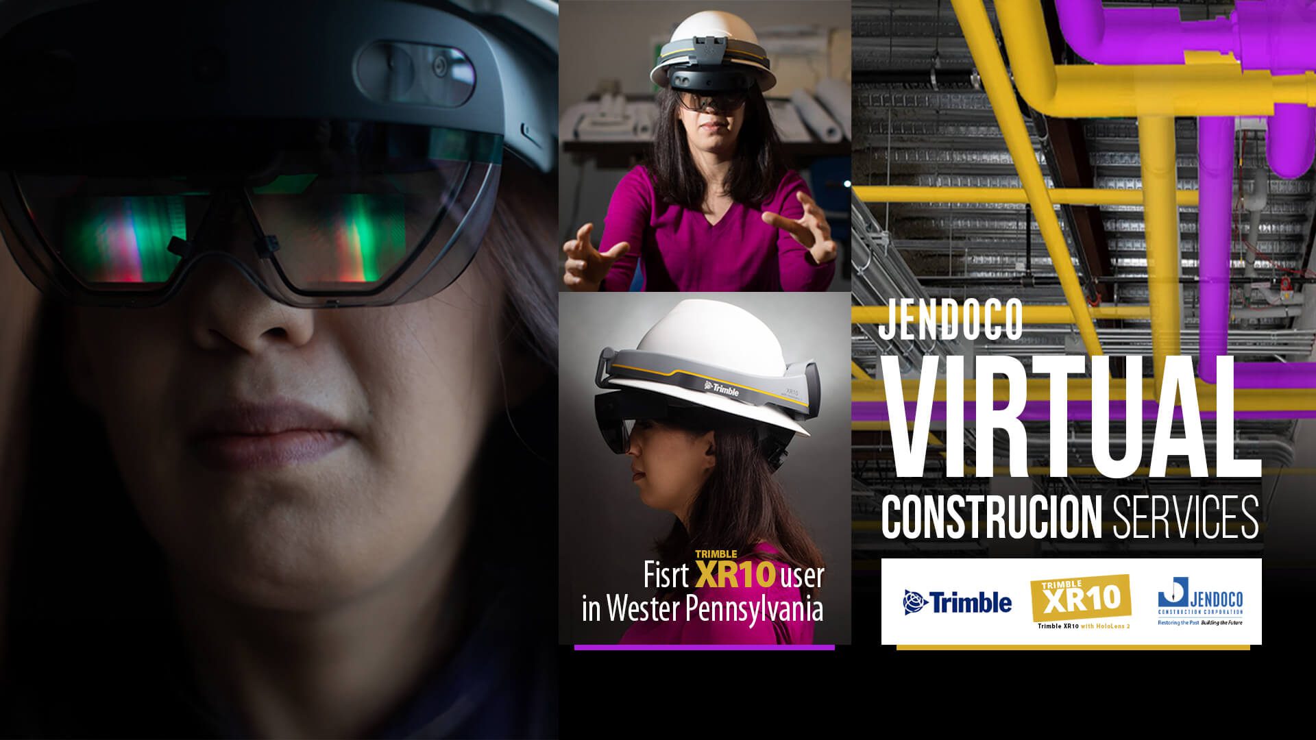 Worker wearing AR headset for virtual construction
