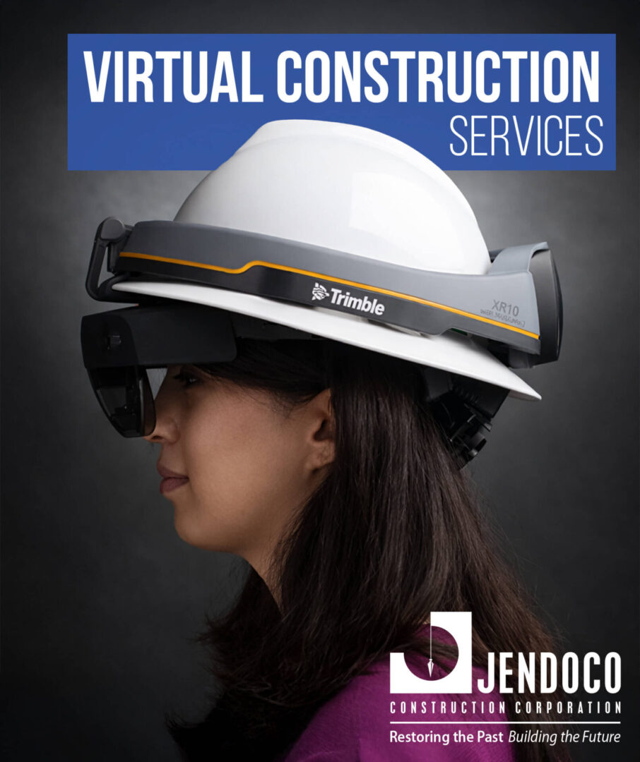 Person wearing Trimble XR10 mixed-reality hard hat